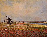 Claude Monet Fields of Flowers and Windmills near Leiden painting